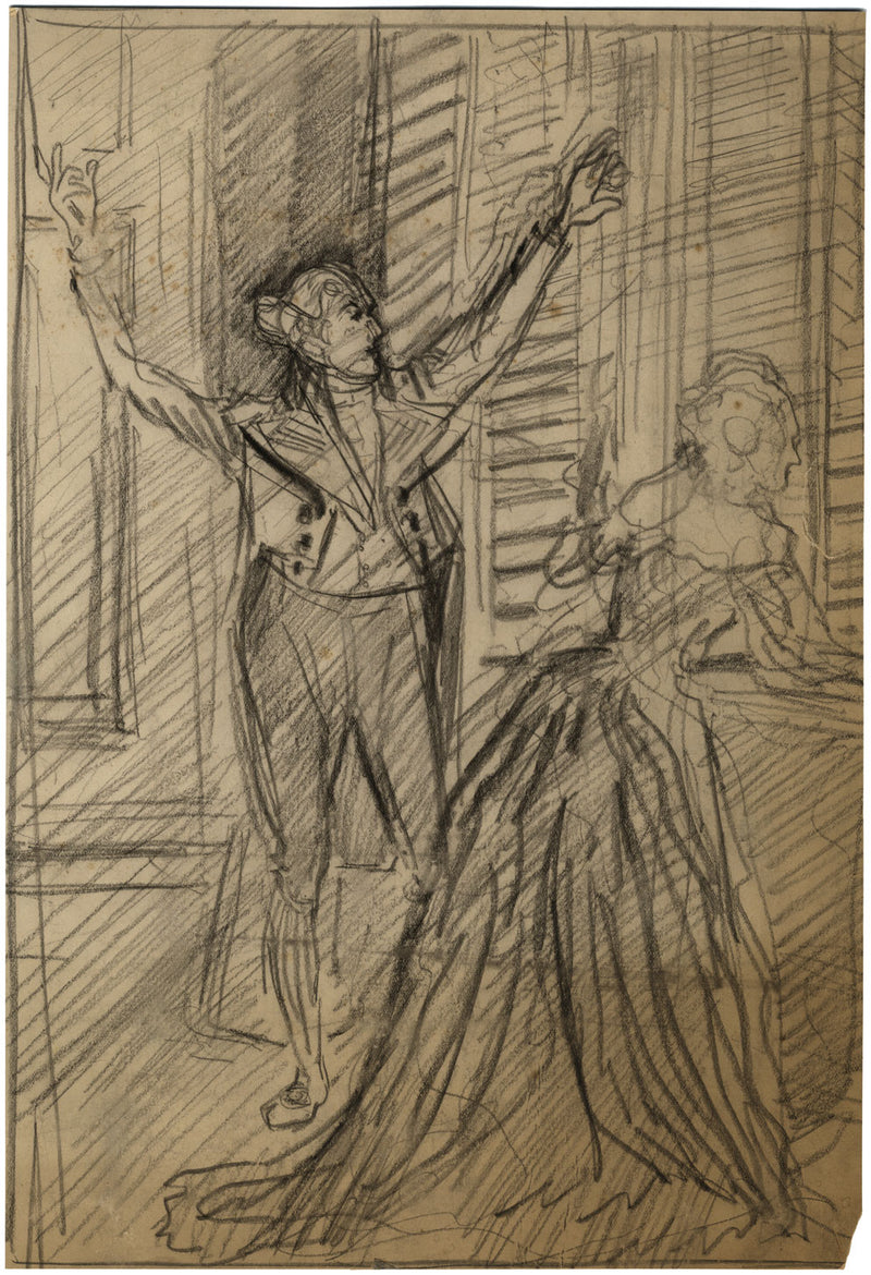 Spettacolo teatrale Regency – Disegno originale a pastello dei primi del XX secolo