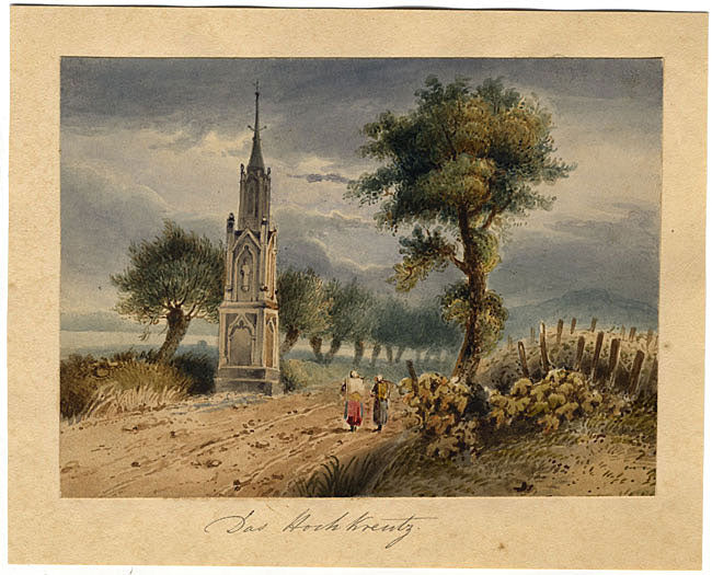 Cruz Alta (Hochkreuz), Bad Godesberg, Bonn – Miniatura acuarela, c. 1830