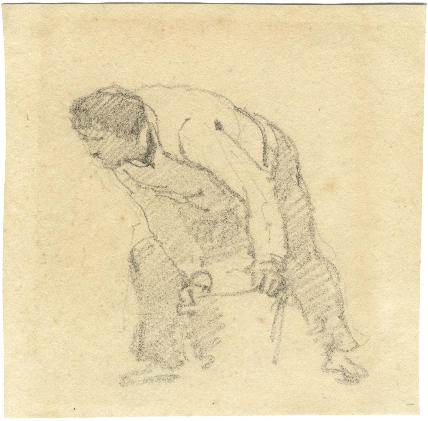 Sir Augustus Wall Callcott RA, Studio preparatorio dell'uomo piegato - disegno dei primi anni del XIX secolo