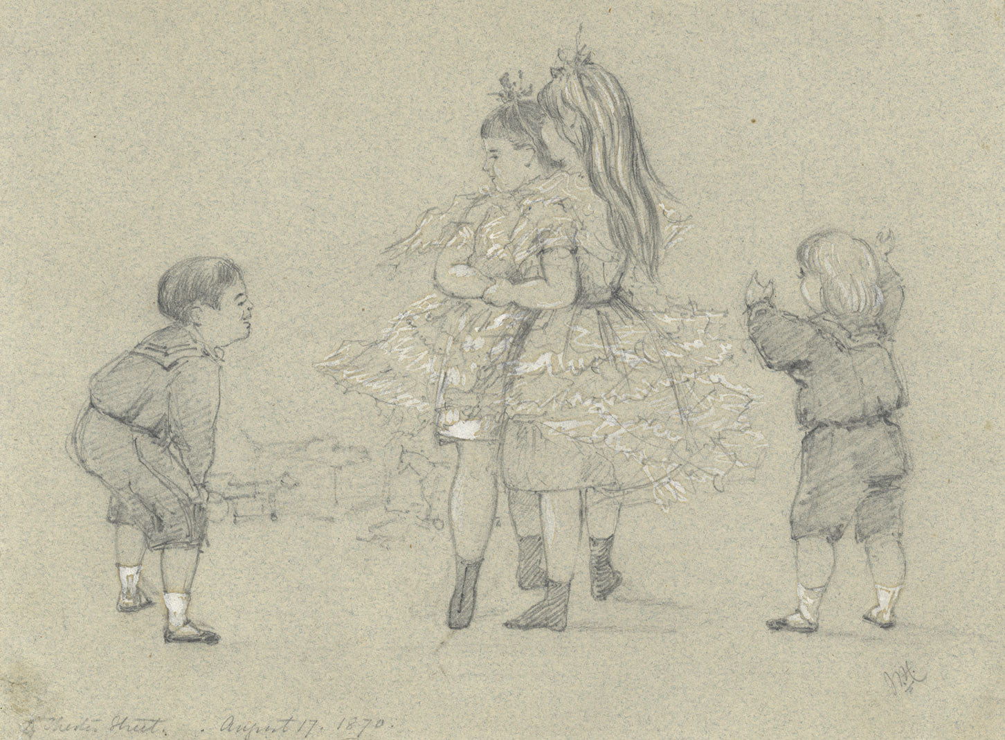 Victorian Children, Chester Street – Original 1870 graphite drawing