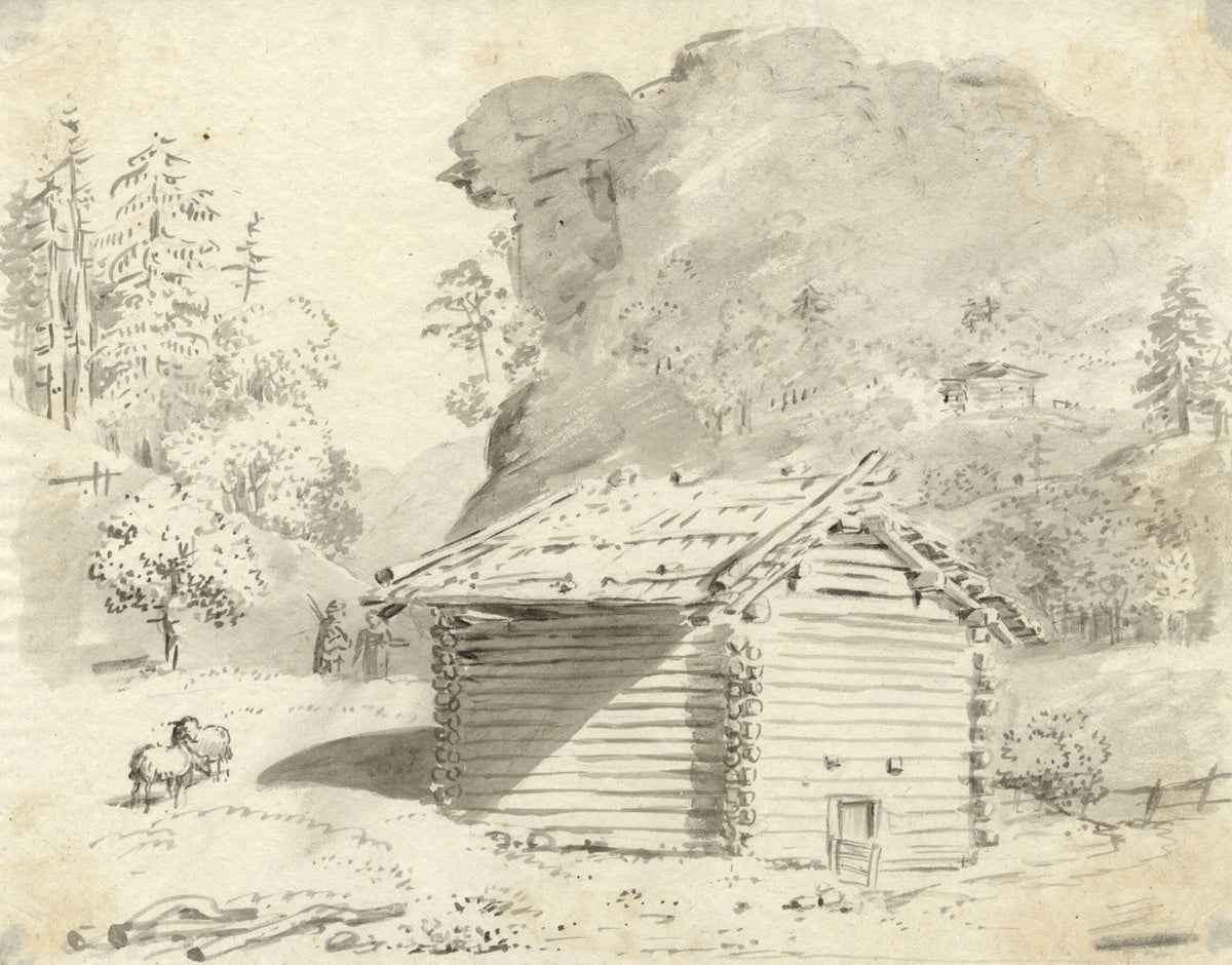 Swiss Chalet View – Original early 19th-century watercolour painting