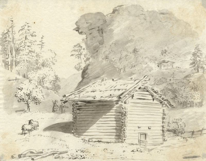 Swiss Chalet View – Original early 19th-century watercolour painting