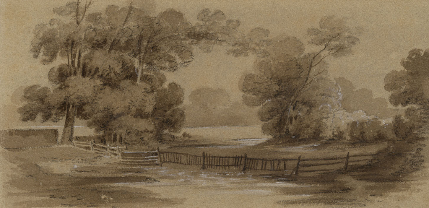 Landscape View with Fence – Original early 19th-century watercolour painting
