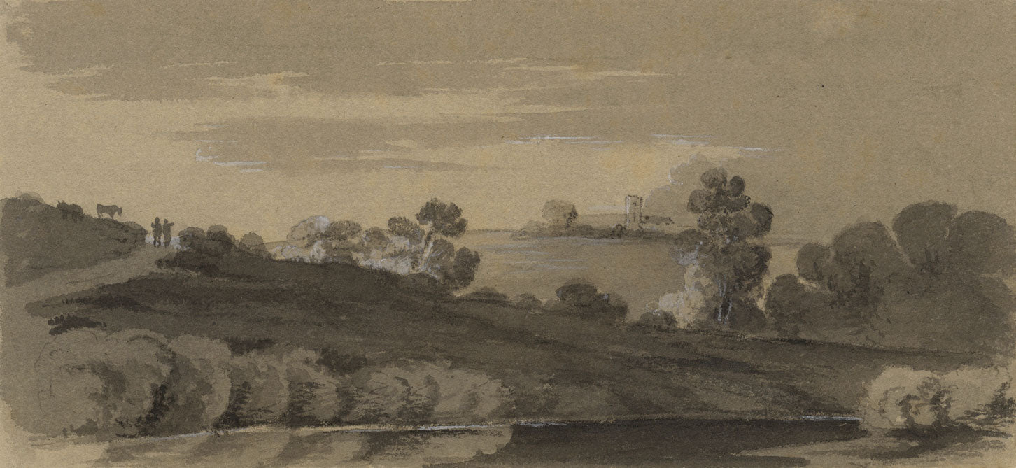 Landscape View with Church – Original early 19th-century watercolour painting