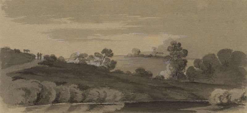 Landscape View with Church – Original early 19th-century watercolour painting