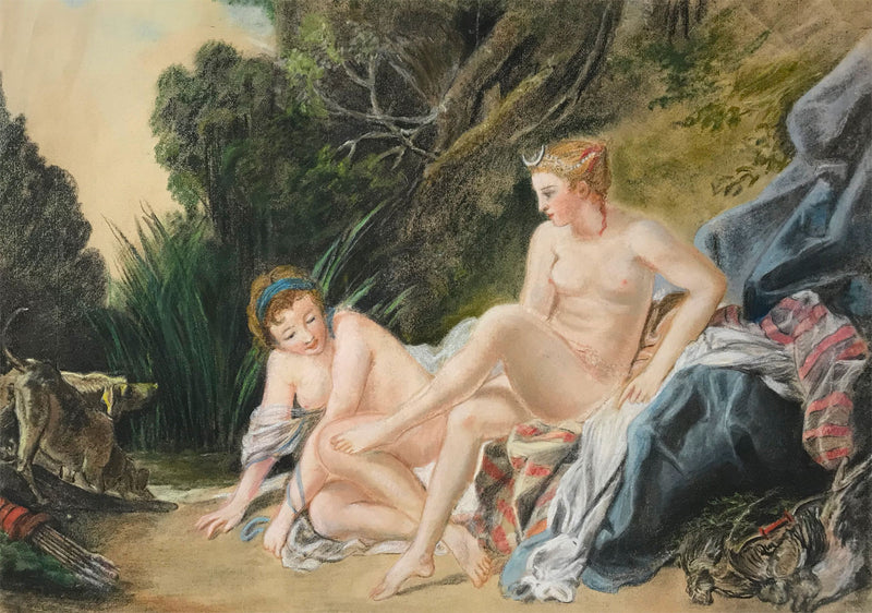 Diana Bathing after François Boucher – early 20th-century pastel drawing