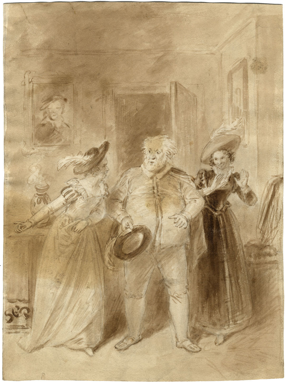 John Masey Wright OWS, Le allegre comari di Windsor di Shakespeare – acquerello del XIX secolo