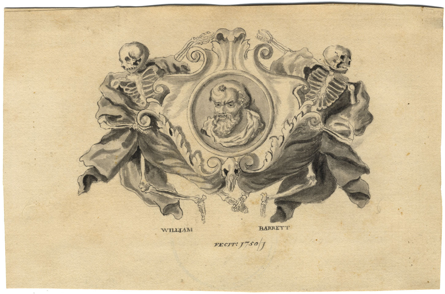 William Barrett, Socrates Memento Mori Cartouche Design – 1750 watercolour