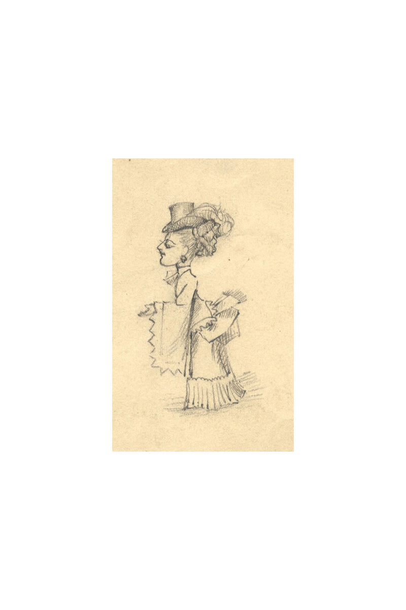Albert A. Harcourt, Victorian Lady Caricature in Miniature – 1870s drawing