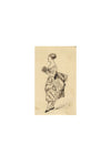 Albert A. Harcourt, Victorian Lady in Bustle Dress Miniature – 1870s ink drawing