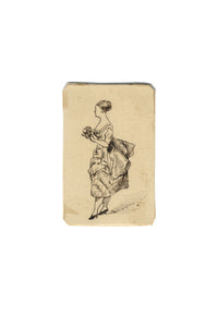 Albert A. Harcourt, Victorian Lady in Bustle Dress Miniature – 1870s ink drawing