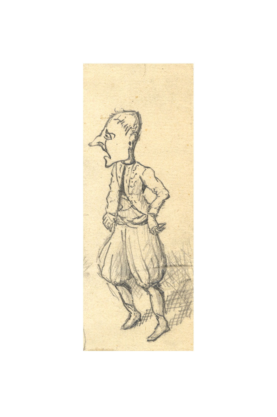Albert A. Harcourt, Man in Breeches Caricature – Original 1870s graphite drawing