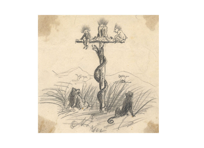 Albert A. Harcourt, Brazen Serpent Cartoon – Original 1870s graphite drawing