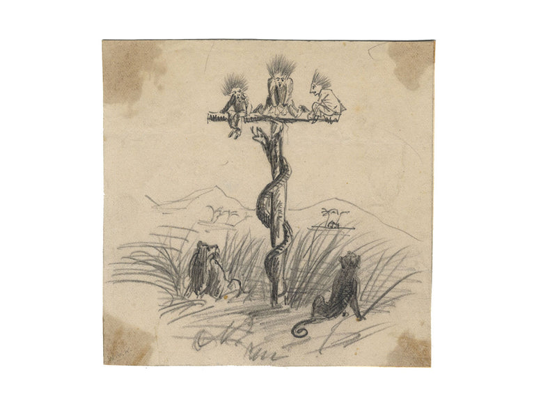 Albert A. Harcourt, Brazen Serpent Cartoon – Original 1870s graphite drawing