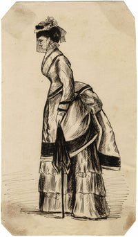 Albert A. Harcourt, Victorian Lady in Veil – Original 1870s pen & ink drawing