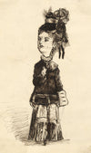 Albert A. Harcourt, Victorian Lady Caricature – Original 1870s pen & ink drawing