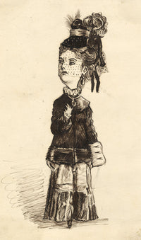 Albert A. Harcourt, Victorian Lady Caricature – Original 1870s pen & ink drawing