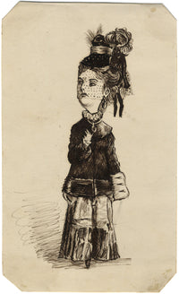 Albert A. Harcourt, Victorian Lady Caricature – Original 1870s pen & ink drawing