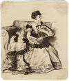 Albert A. Harcourt, Seated Victorian Lady with Fan – 1870s pen & ink drawing