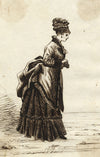 Albert A. Harcourt, Victorian Lady Walking in Autumn – 1874 pen & ink drawing