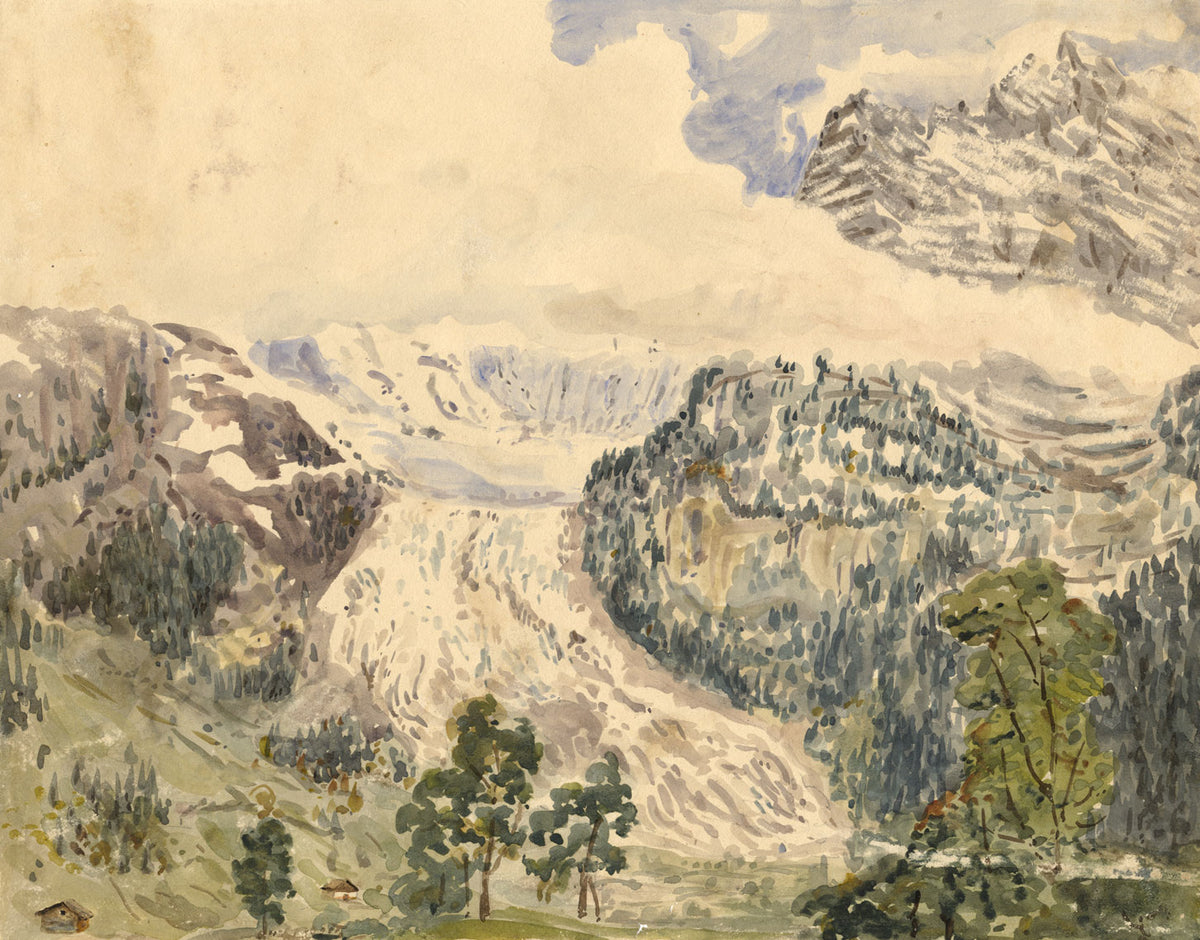 F. Devis, Lower Grindelwald Glacier, Switzerland – 1850s watercolour painting