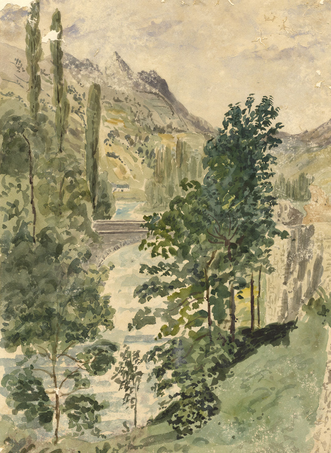 F. Devis, Bridge of Napoleon, Saint-Sauveur, Pyrenees, France –1856 watercolour