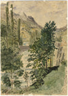 F. Devis, Bridge of Napoleon, Saint-Sauveur, Pyrenees, France –1856 watercolour