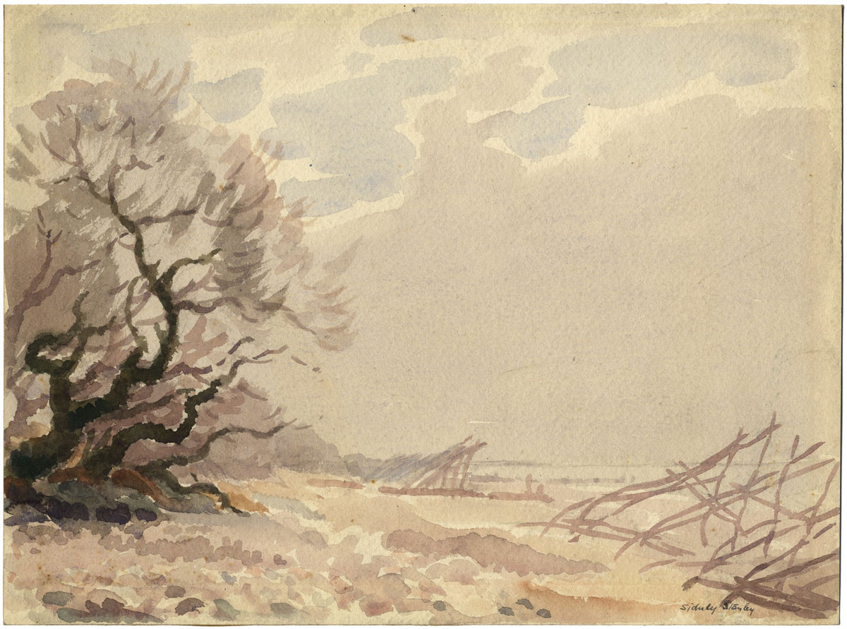 Sidney Stanley, Paesaggio di spiaggia spazzata dal vento – acquerello di inizio XX secolo