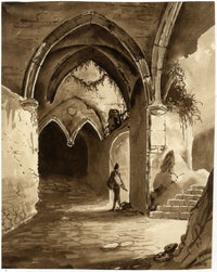 Pittoresca rovina ad arco con figura – acquerello dei primi del XIX secolo