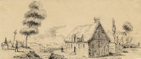 O.S., Landscape with Thatched Cottage, France – early 19th-century ink drawing