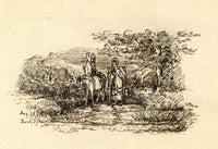 Travelling Milkmaids with Donkey – Original 1815 pen & ink drawing