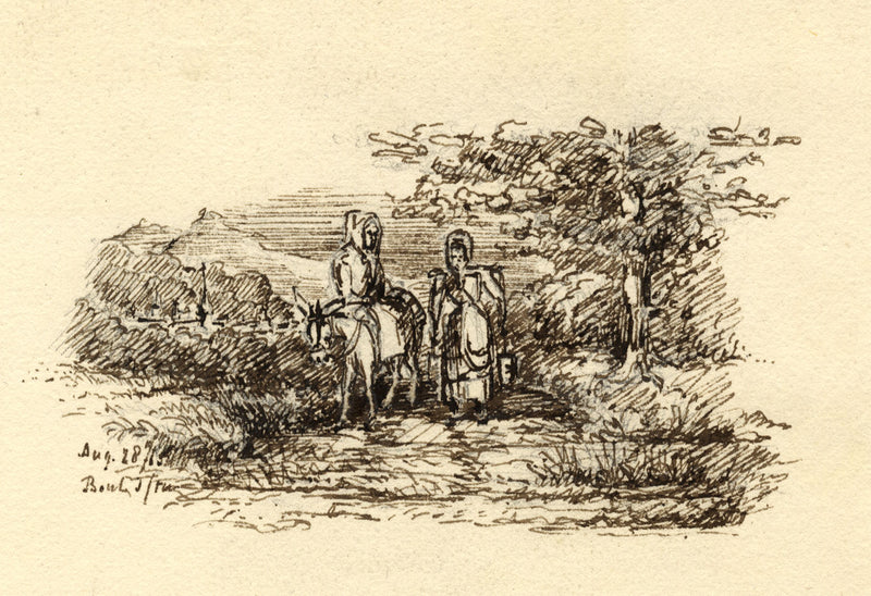 Travelling Milkmaids with Donkey – Original 1815 pen & ink drawing