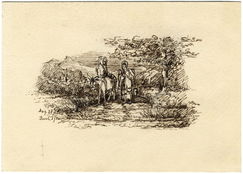 Travelling Milkmaids with Donkey – Original 1815 pen & ink drawing