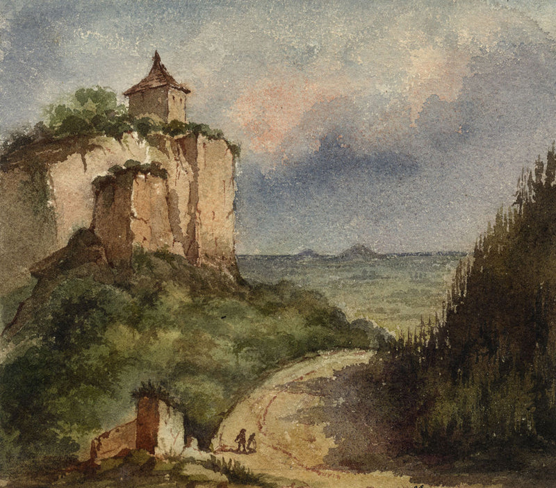 O.S., Mont Sainte-Odile Abbey (Hohenburg Abbey), Alsace –early C19th watercolour