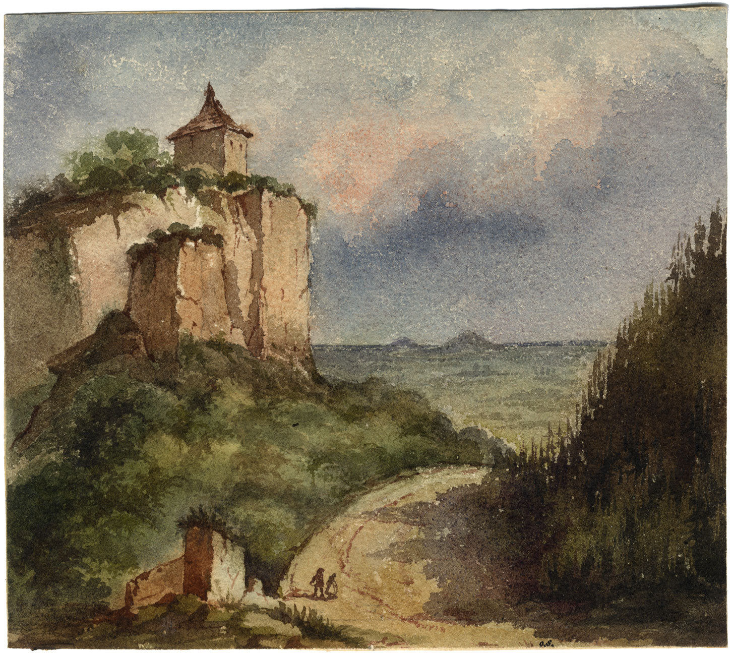 OS, Abadía de Mont Sainte-Odile (Abadía de Hohenburg), Alsacia – acuarela de principios del siglo XIX