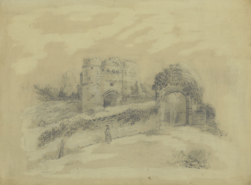 Carisbrooke Castle Entrance, Isle of Wight – mid-19th-century graphite drawing