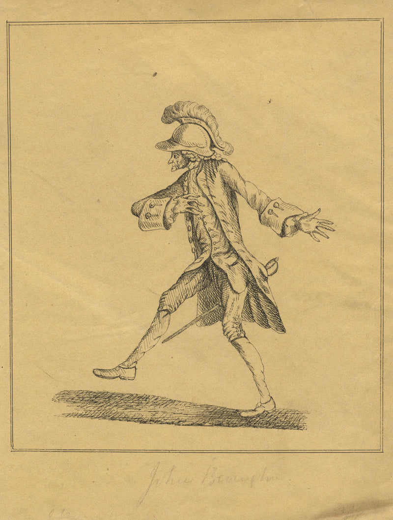 Caricatura del actor John Brougham: dibujo original en pluma y tinta de finales del siglo XIX