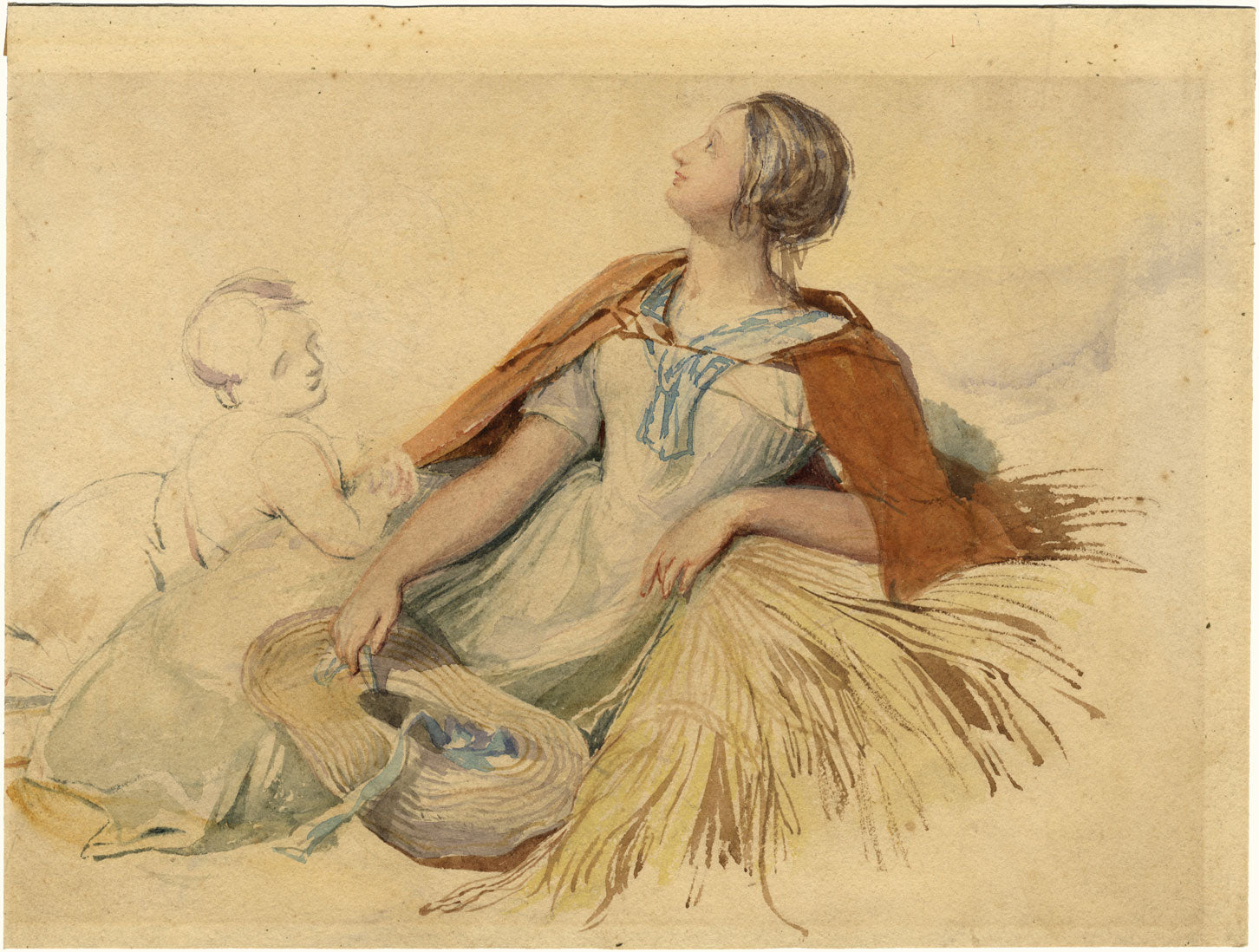 Joshua Cristall POWS, Mother & Child by Haystack –early 19th-century watercolour