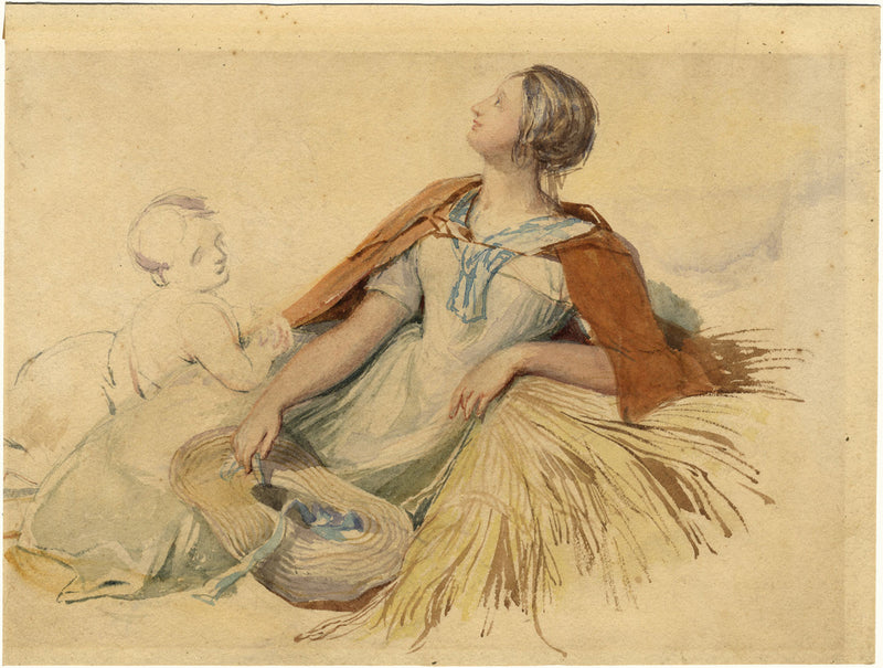 Joshua Cristall POWS, Mother & Child by Haystack –early 19th-century watercolour