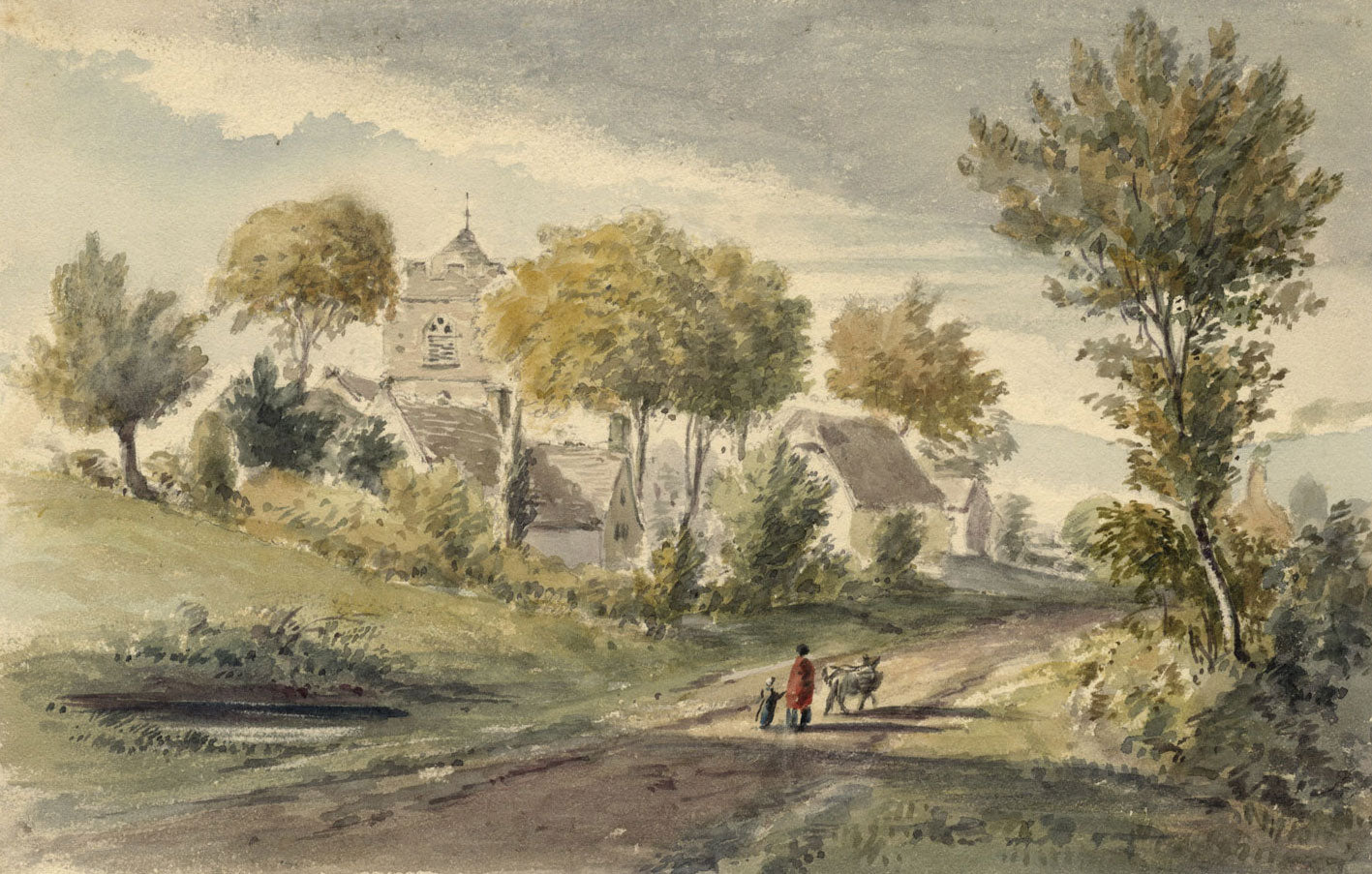 Alexander Monro, Cranham Church & Cottages, Shepscombe, Glos. – 1828 watercolour
