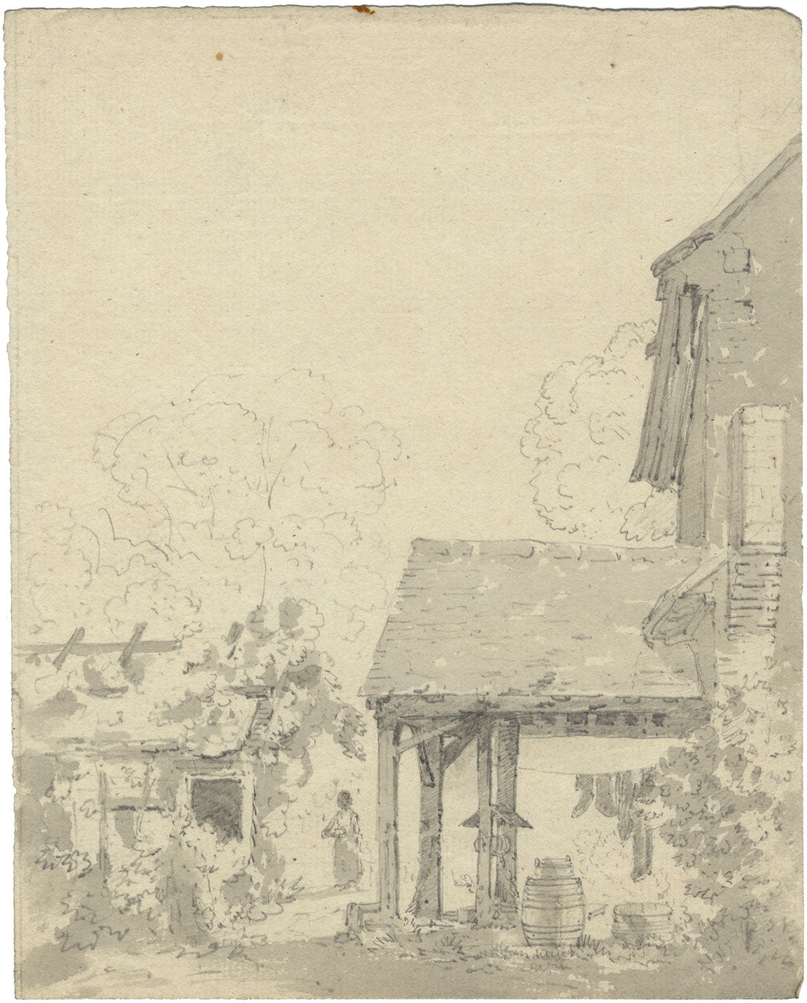 John Monro, Water Well with Hanging Laundry – early 19th-century watercolour