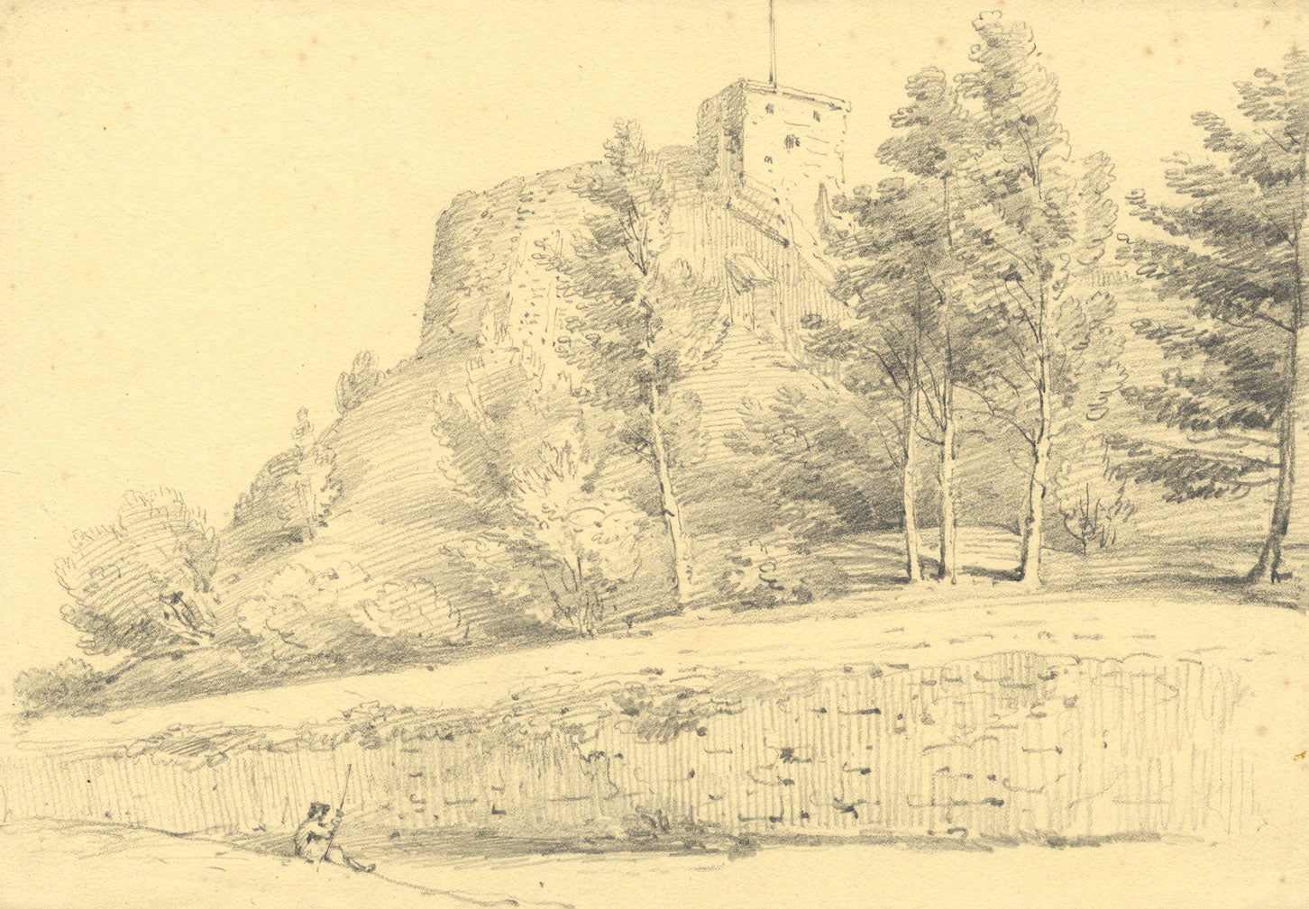 Monro, The Keep of Carisbrooke Castle, Isle of Wight – 1839 graphite drawing