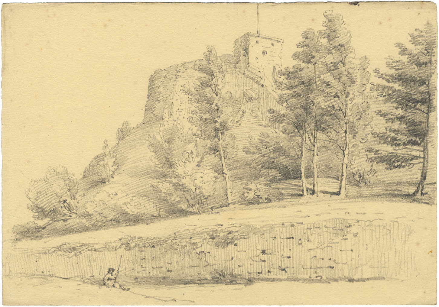 Monro, Il mastio del castello di Carisbrooke, Isola di Wight – disegno a grafite del 1839
