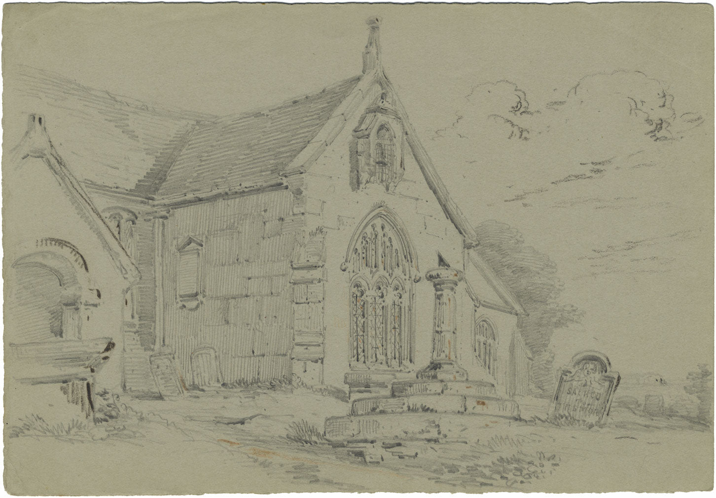 Monro, Iglesia de Todos los Santos, Godshill, Isla de Wight – Dibujo a grafito de 1839