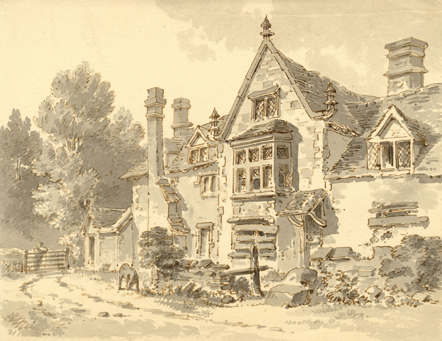 Alexander Monro, Former Manor House, Marsden near Oxford–early C19th watercolour