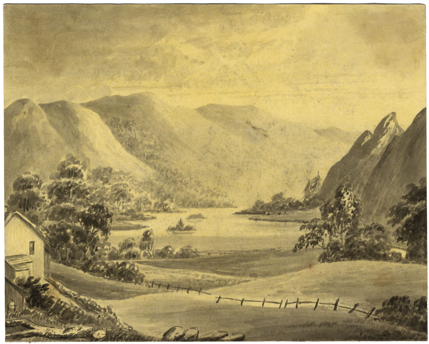 Ullswater desde Patterdale, Distrito de los Lagos: acuarela de mediados del siglo XIX