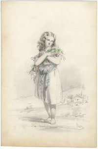 Berr, Flower Girl – Original mid-19th-century graphite drawing