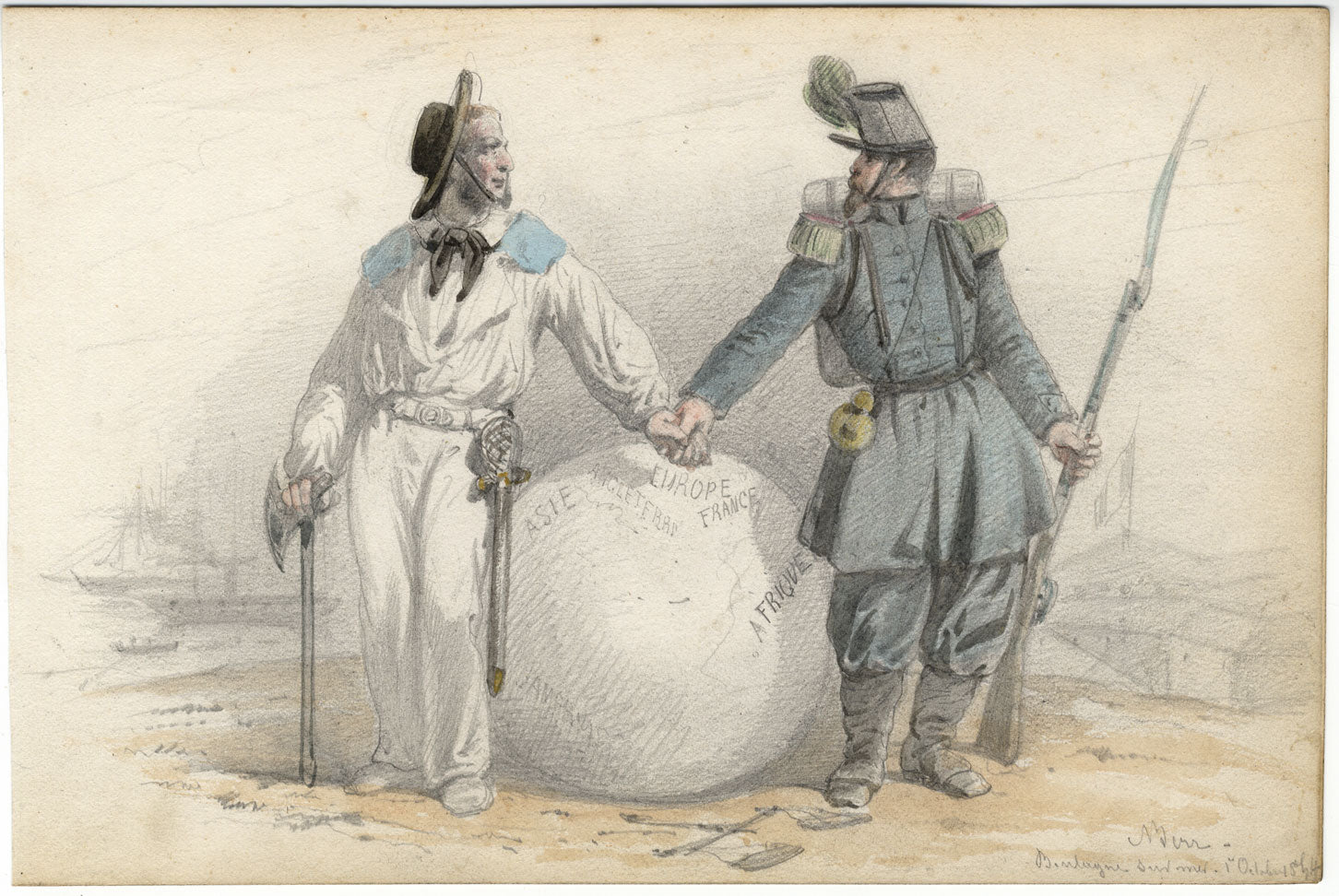 Berr, England & France, Allies in Empire – Original 1854 watercolour painting