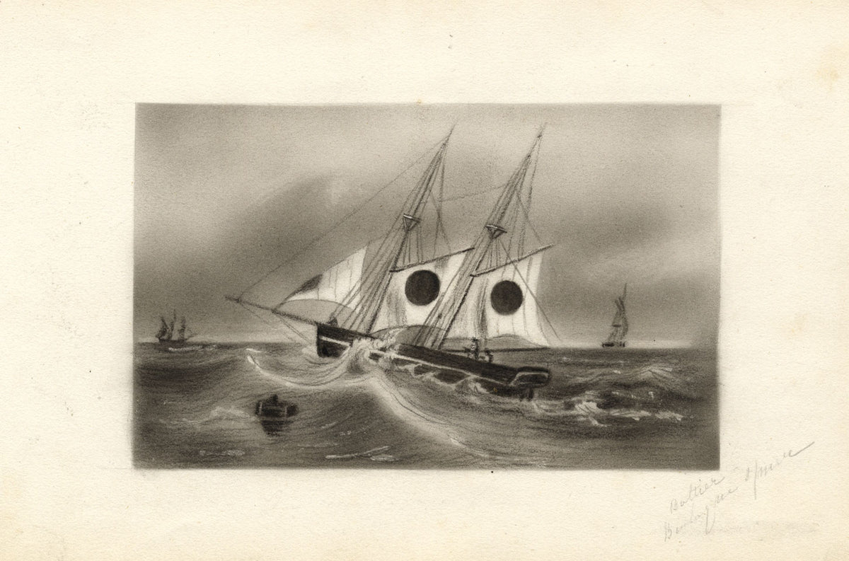Sailing Ketch, Boulogne-sur-Mer, France – mid-19th-century charcoal drawing