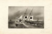 Sailing Ketch, Boulogne-sur-Mer, France – mid-19th-century charcoal drawing